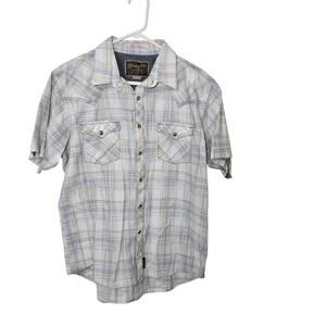 Mens Wrangler Short Sleeve Pearl Snap Western Shirt Size Large White Brown Blue